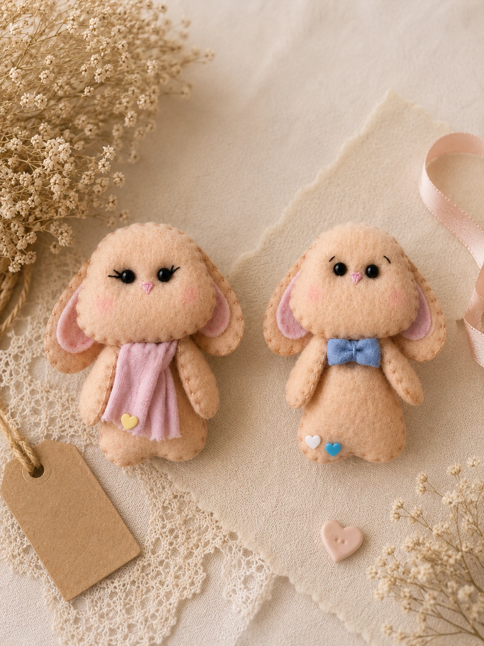 Conjunto dois coelhos em feltro 
